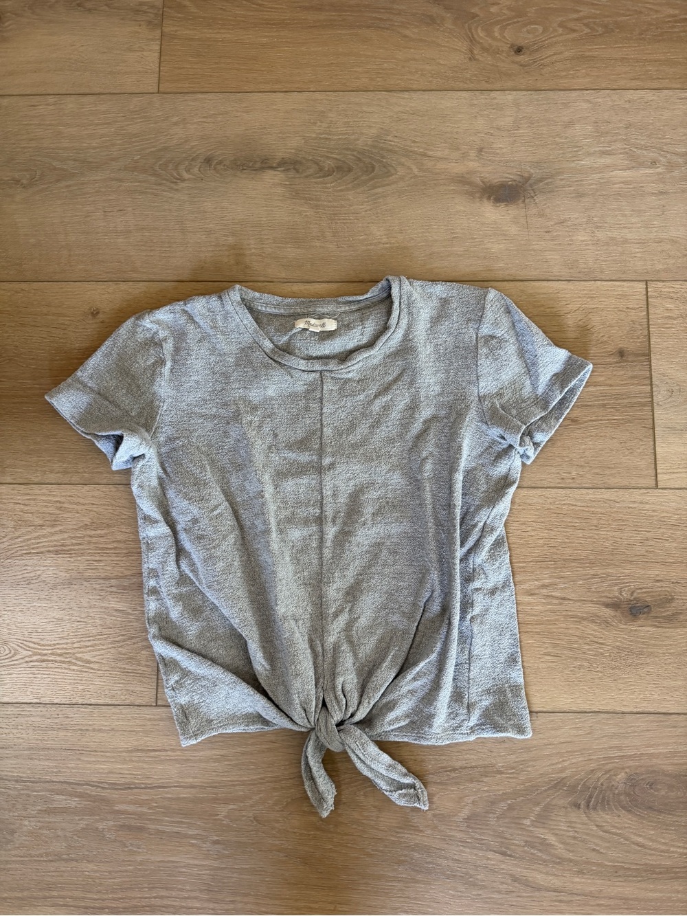 Madewell Light Gray Tie-Front Crop Tee